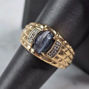 Mens Vintage Estate 10K Gold Cats Eye Diamond Ring 6.7g E933